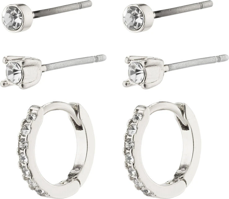 Pilgrim SIA Recycled Crystal Earrings 3-in-1 Set Silver-plated 3 Pilgrim SIA Recycled Crystal Earrings 3-in-1 Set Silver-plated
