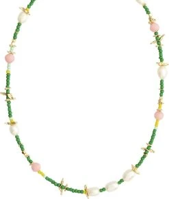 Pilgrim PAUSE Necklace With Freshwaterpearls Green/gold-plated